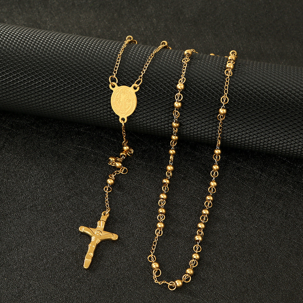 Round Beads Three-color Cross Virgin Lady Fashion Necklace