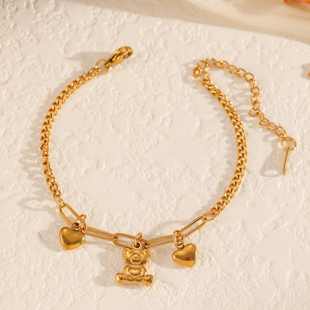 Women's Steel Heart Cute Bear Titanium Rabbit Bracelets