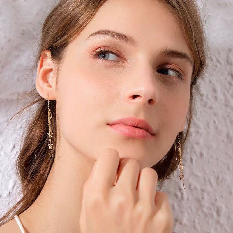 Women's Placer Gold Starry Tassel Brass Gold-plated Long Ear Line