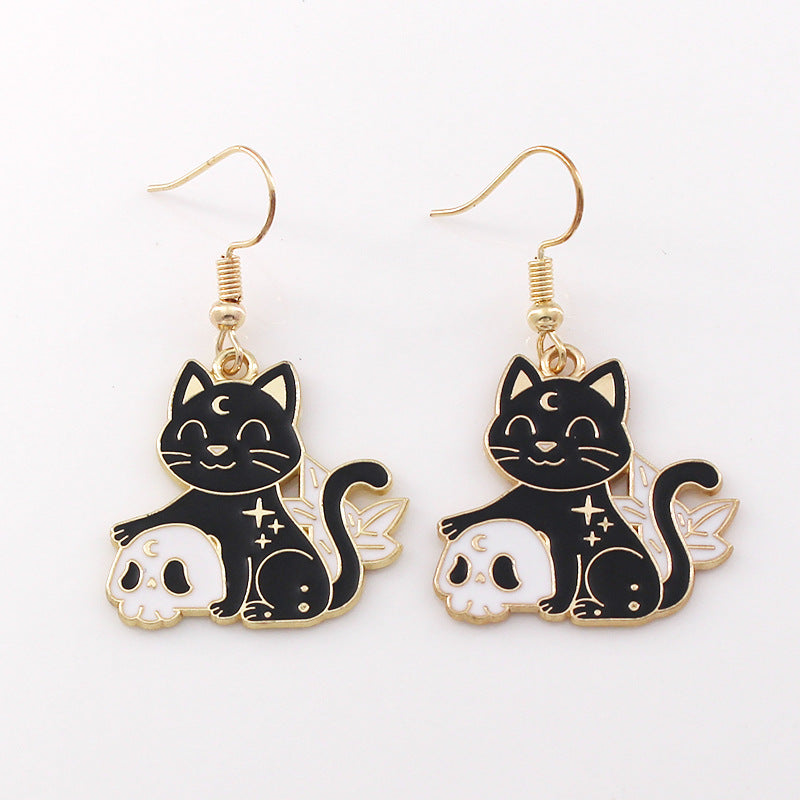 Series Horror Funny Alternative Black Cat Alloy Earrings