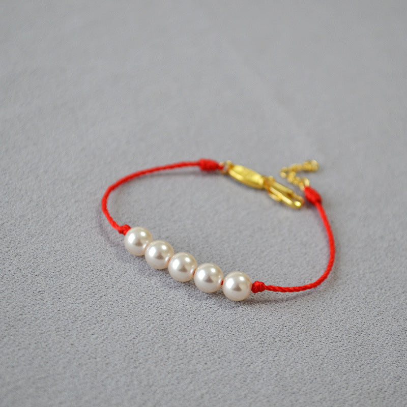 Life Gift Festive Hand-woven Red Rope Pearl Bracelets