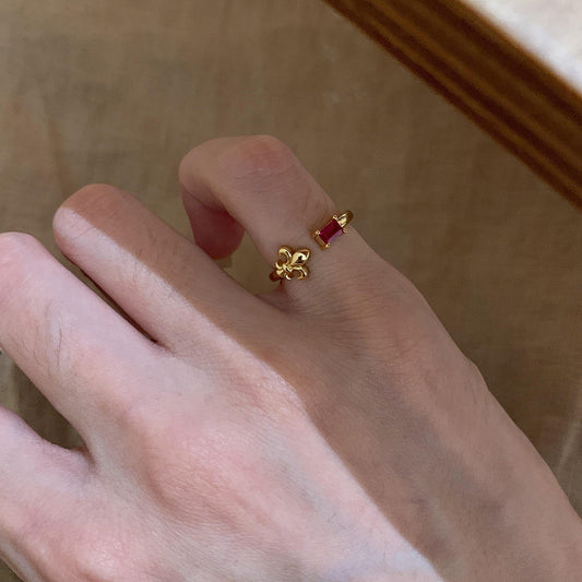 Women's Chinese Style Red Flower-de-luce For Vintage Royal Court Versatile Rings