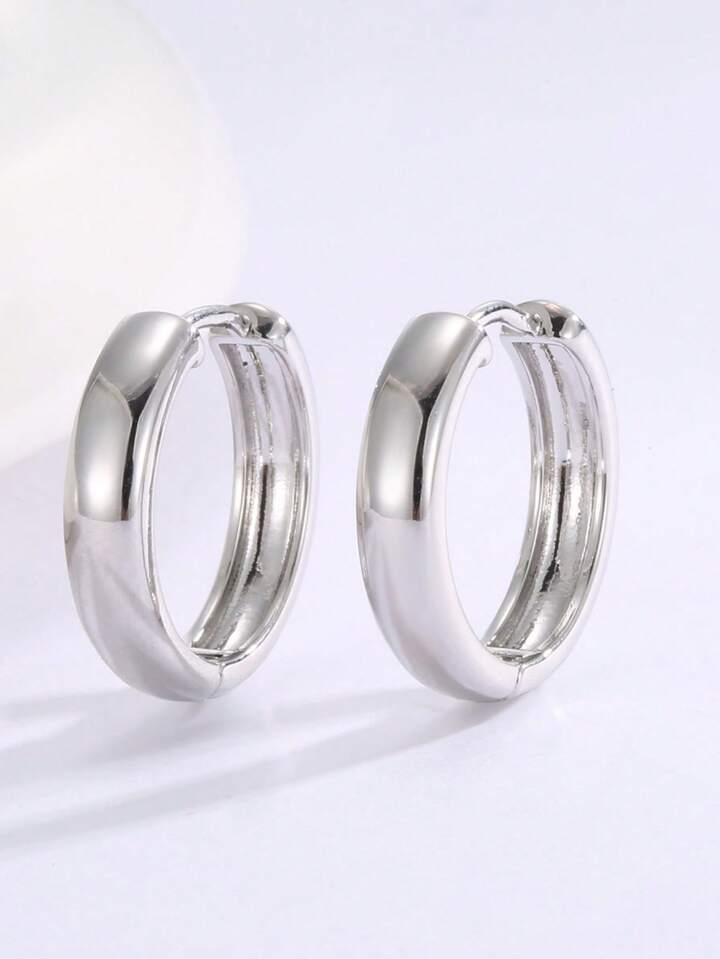 Round Plain Circle Ear Clip Korean Style Laminated Basic Classic Stud Earrings