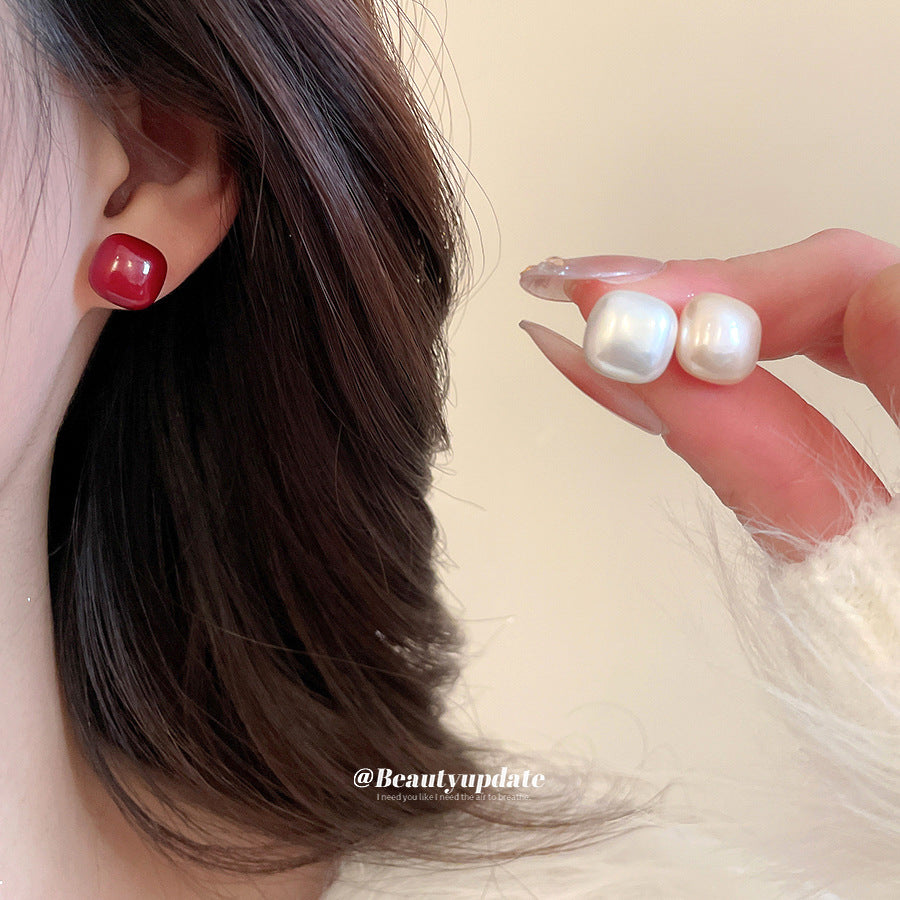 Sier Needle Round Square Earings French Retro Fashion Stud Earrings
