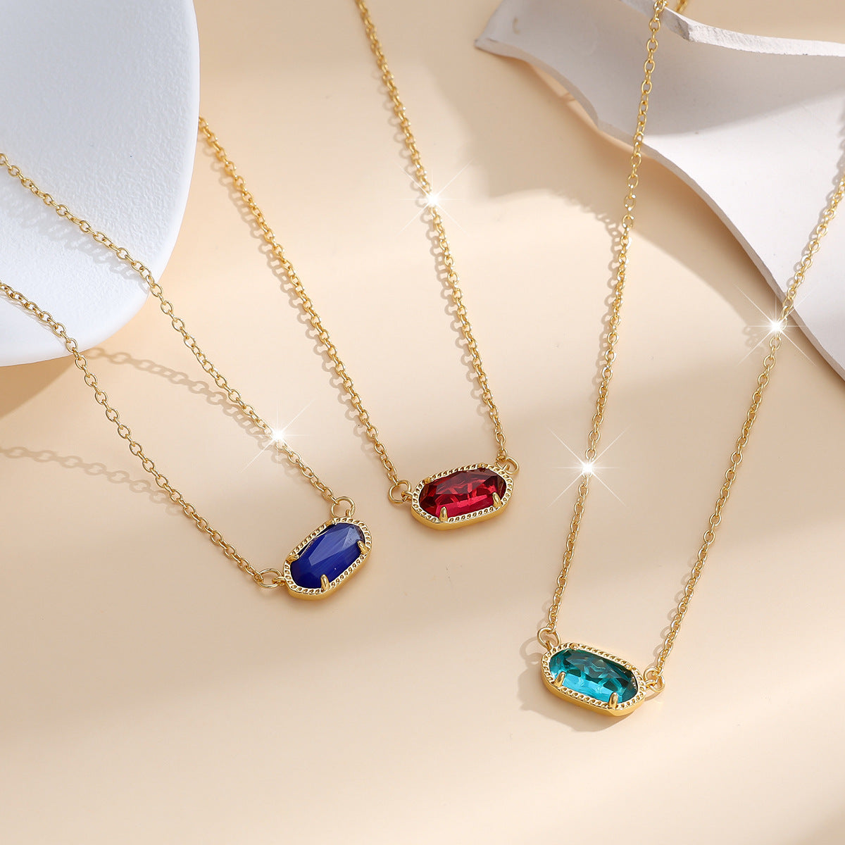Colorful Birthstone Gold Female Style High-grade Clavicle Chain Necklace