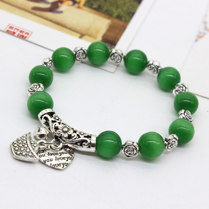 Women's Sier Hand Ethnic Style Handmade Beaded Opal String Bracelet