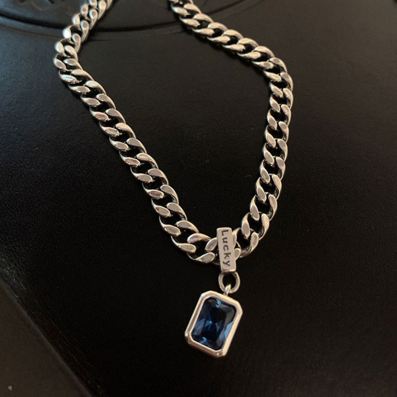 Navy Blue Zircon With Diamond Thick Necklaces