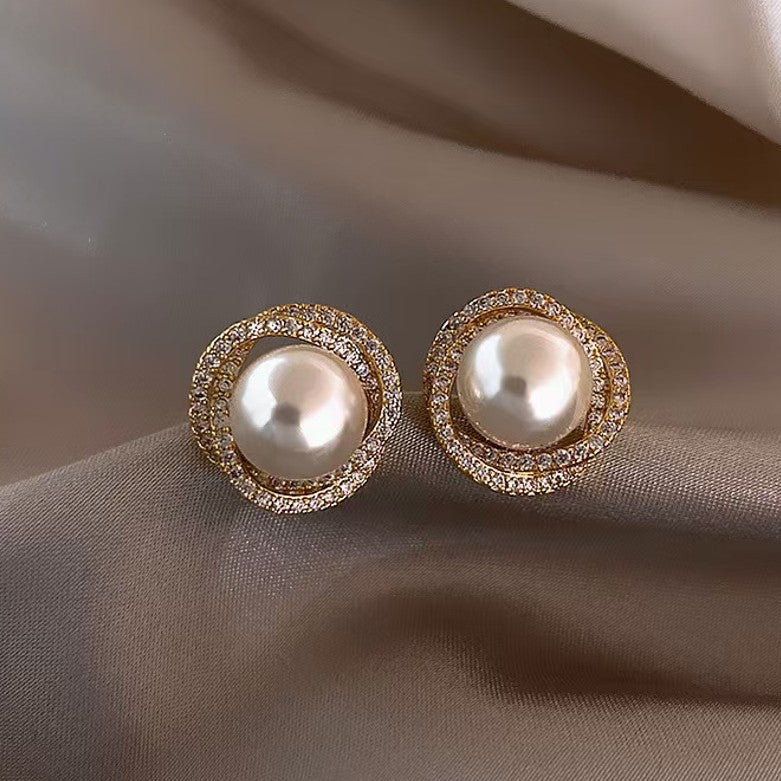 Women's Fashionable Exquisite Spiral Pearl Light Luxury High-grade Niche Simple Stud Earrings
