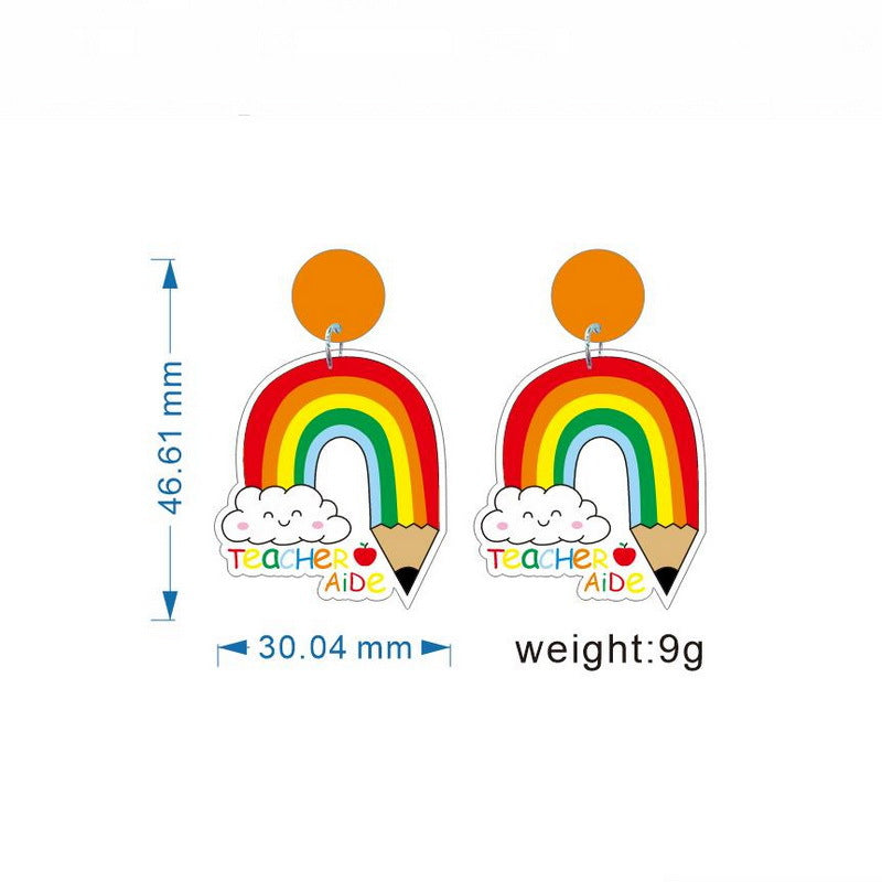 Creative Teacher's Day Rainbow Gift Love Apple Earrings