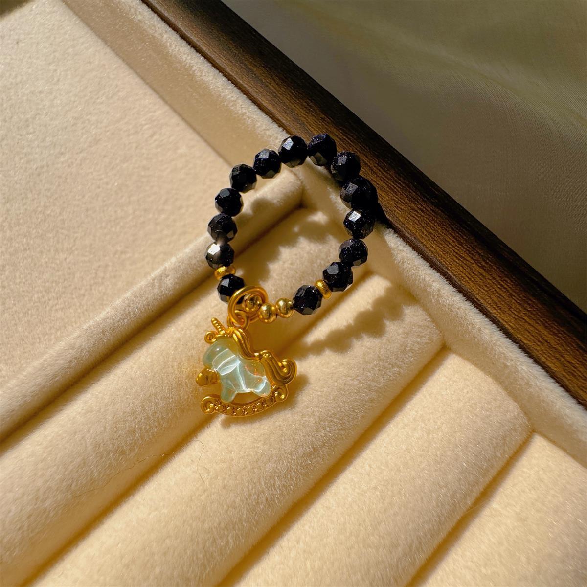 Natural Stone Tigereye Blue Sand Hair Crystal Chinese Design Rings