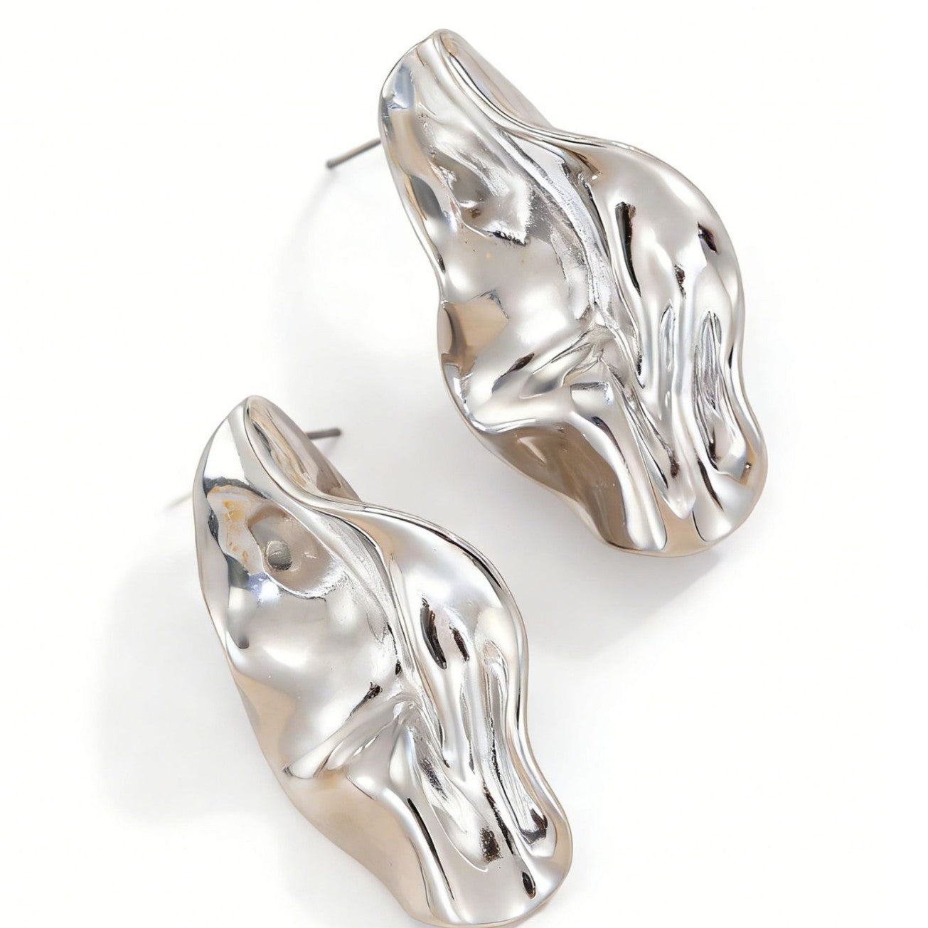 Liquid Lava Metal Simple Fashion Geometry Pattern Irregular Pleated Leaf-shaped Stud Earrings