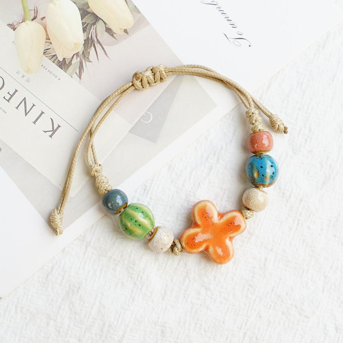 Style Ceramic Chinese Woven Beads Girlfriends Mori Carrying Strap Bracelet