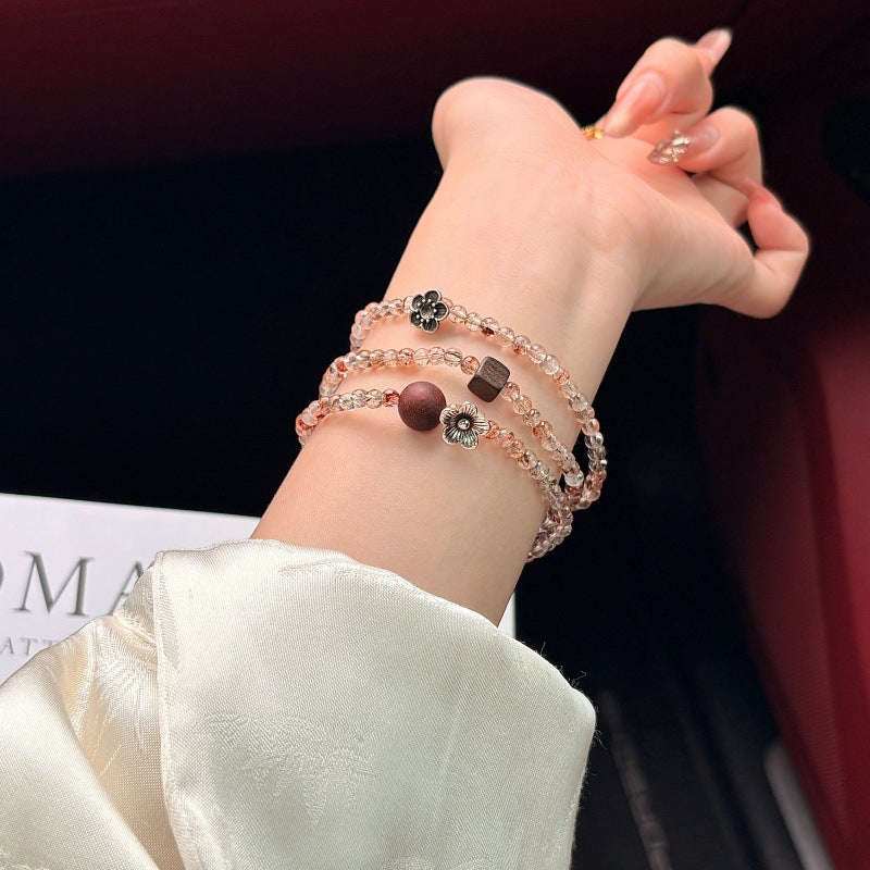 Beauty Of Flowers Black Gold Super Three Circle Crystal Female Bracelet
