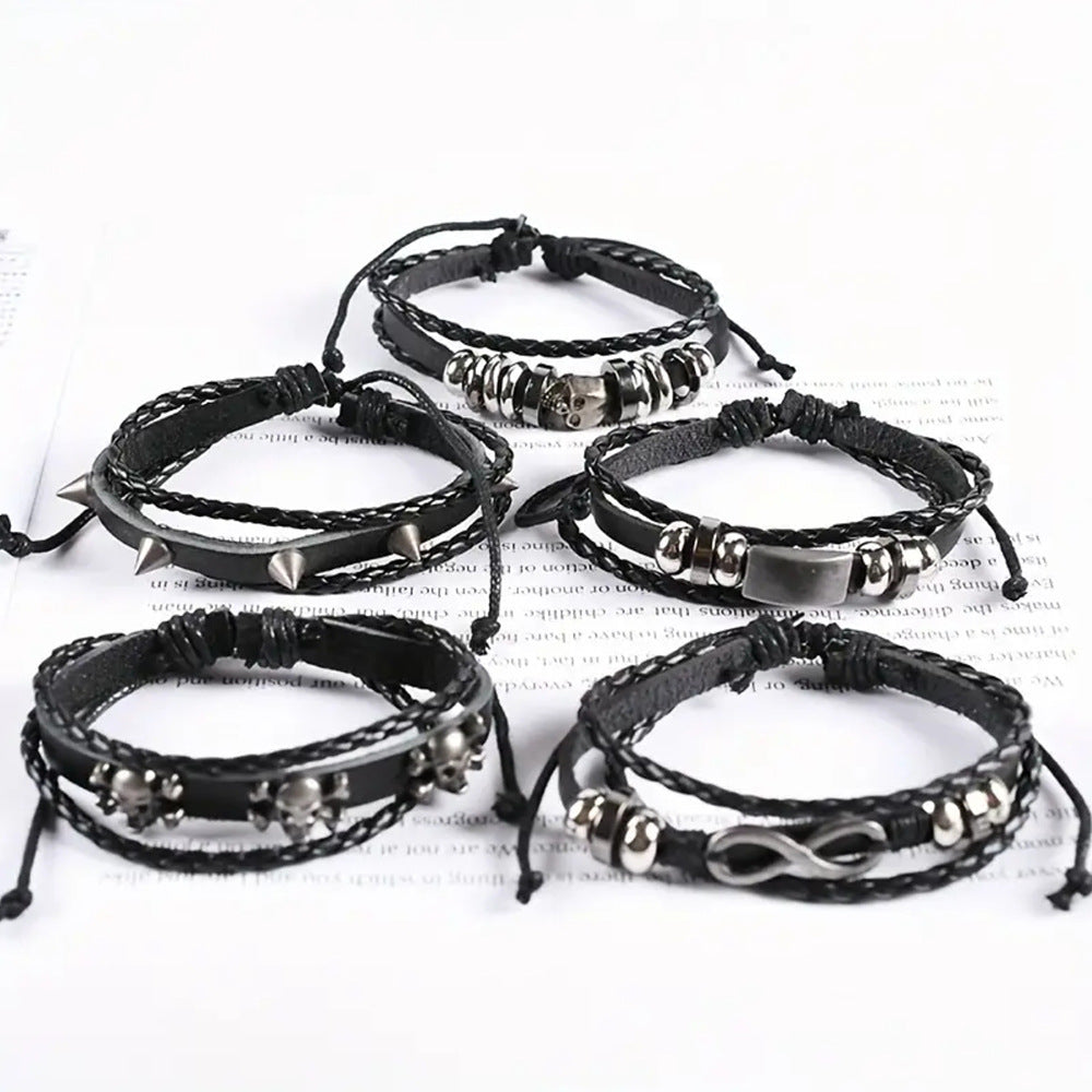 Men's Long-term Punk Alloy Skull Leather Suit Bracelet