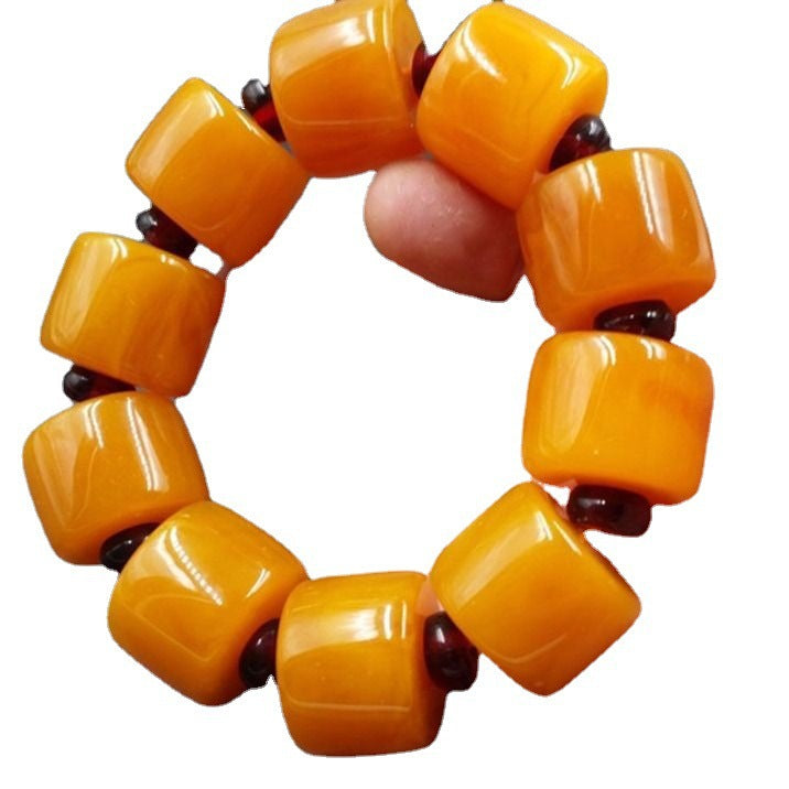 Beeswax Yellow Chicken Grease Color Barrel Beads Round Bracelet