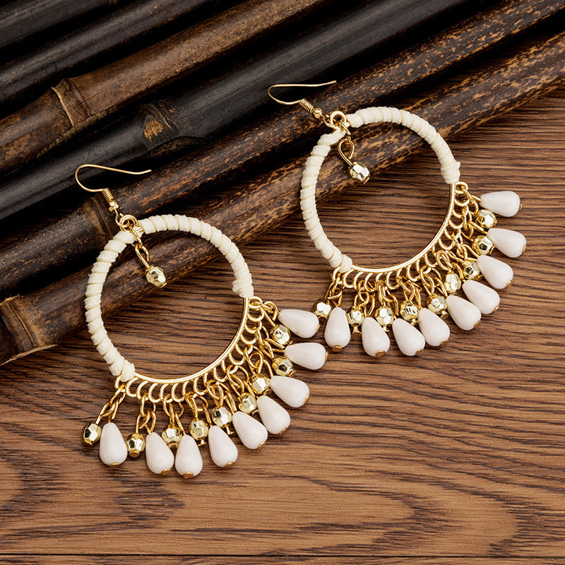 Women's Ethnic Style Bead Tassel Hand-woven Yunnan Earrings
