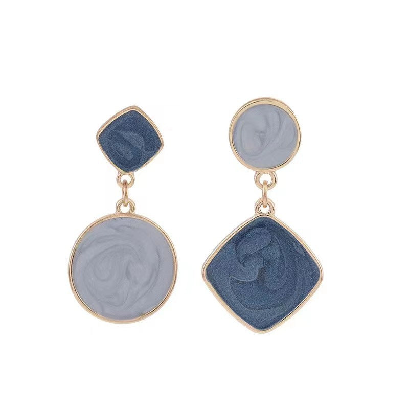 Sier Needle Personality Asymmetric Simple Geometric Ear Drop Rings