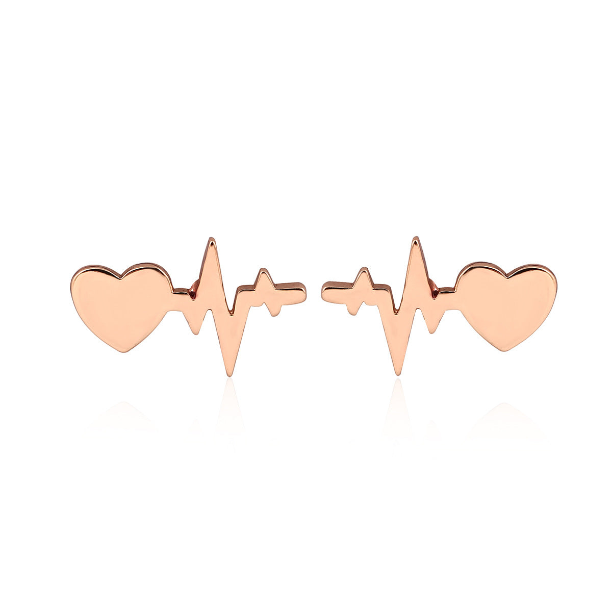 Love Heart Peach Couples Ecg Ear Bone Stud Earrings