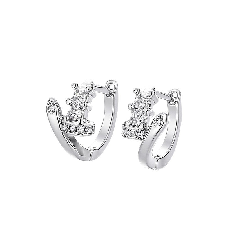Women's & Men's Fashion Personality Hip Hop Style Geometric Square Zircon Earrings