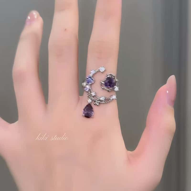 Purple Moon Zircon Water Drops Niche High-grade Ring