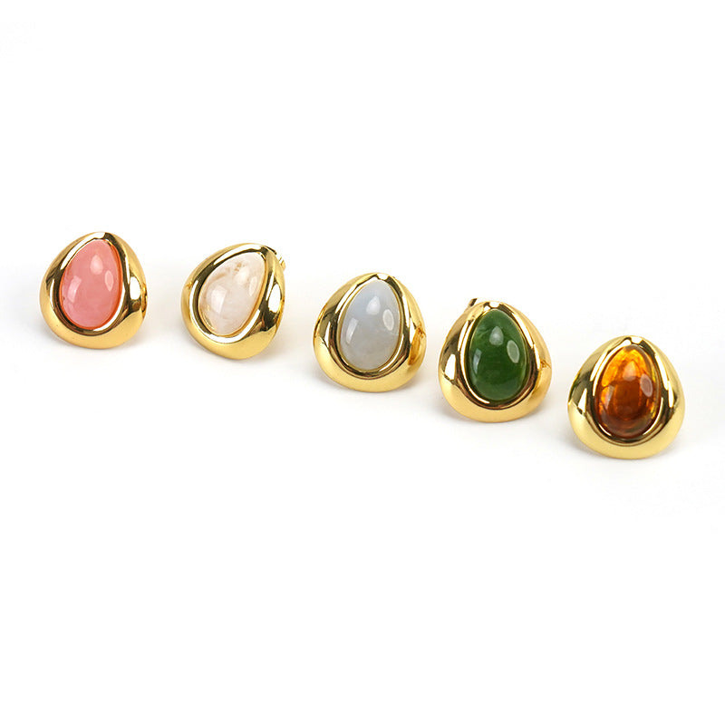 Women's Steel Style Oval Water Drop Ear Stud Earrings