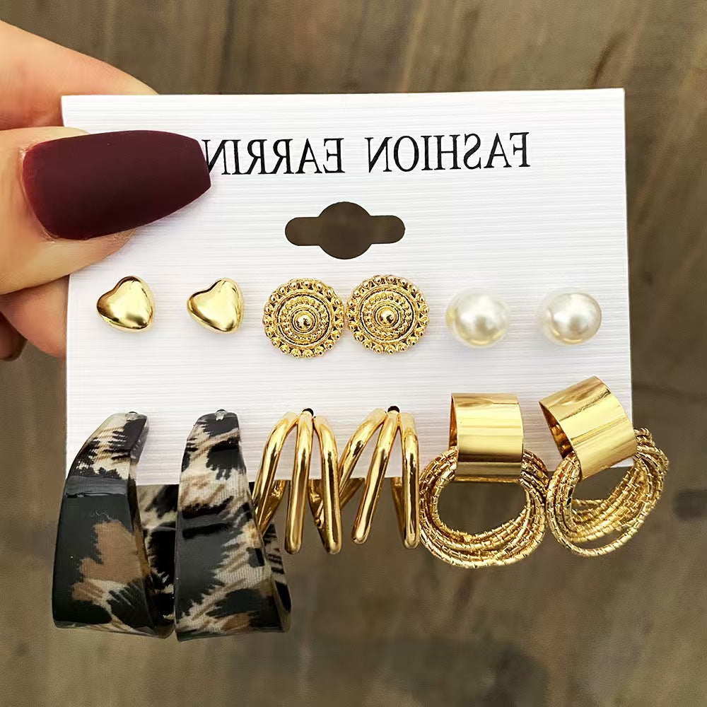 Leopard Print Geometric Circle Love Vintage Winding Earrings