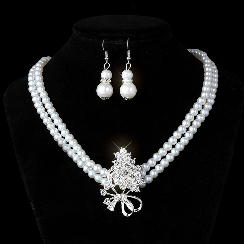 Comfortable Classy Bridal Full Diamond Clavicle Jewelry Set