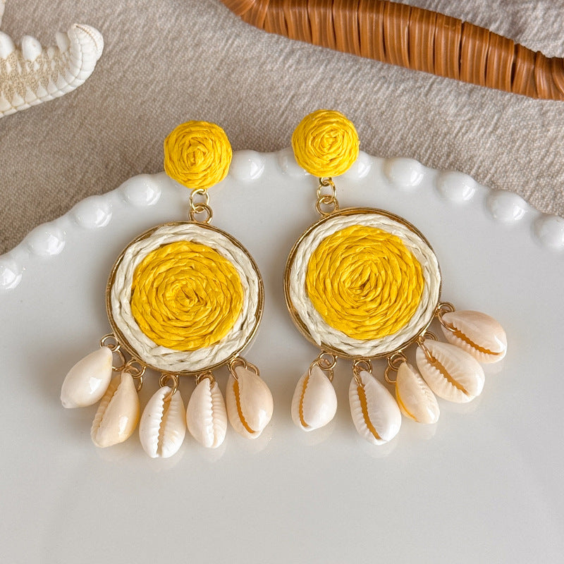 Vacation Style Yellow Series French Retro Graphy Earrings