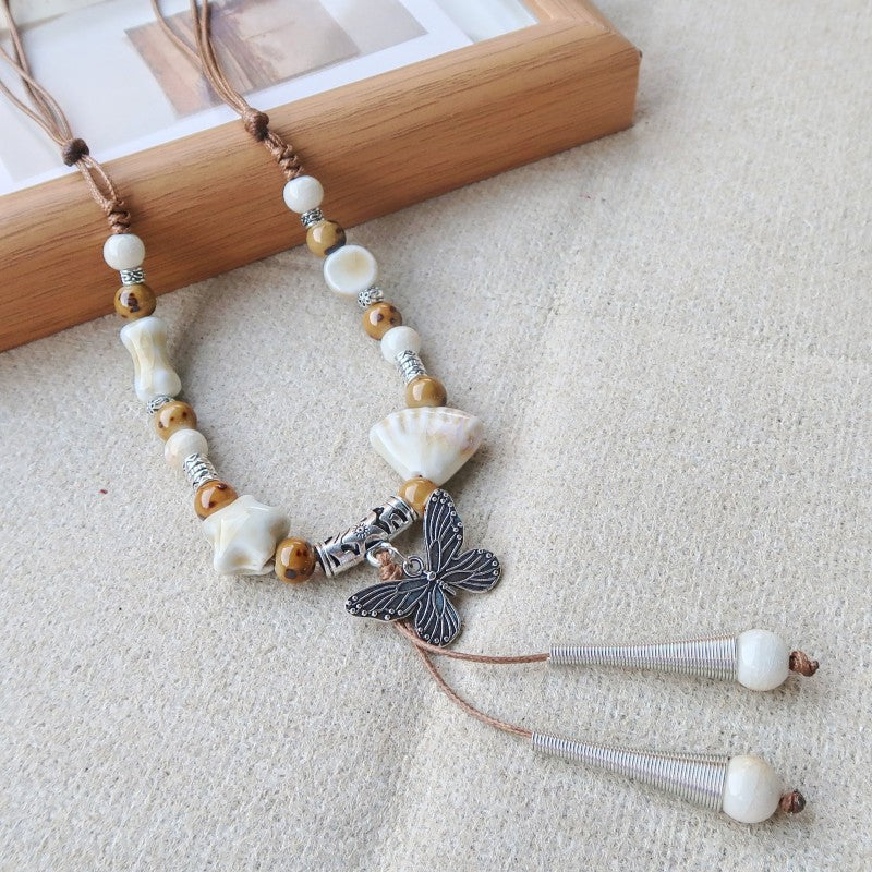Women's Vintage Ethnic Style Ceramic Long Sweater Necklace