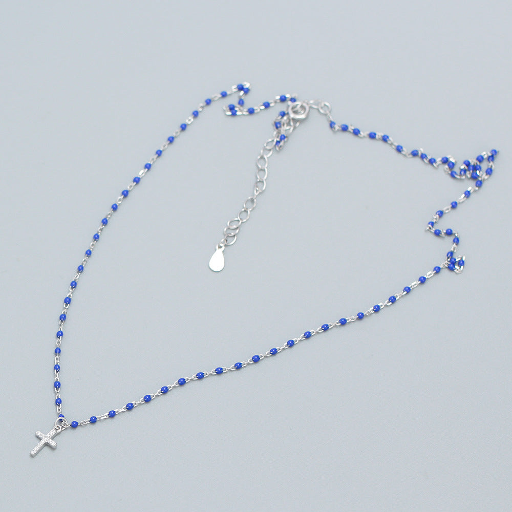 Sier Twin Cross Diamond Epoxy Design Necklaces