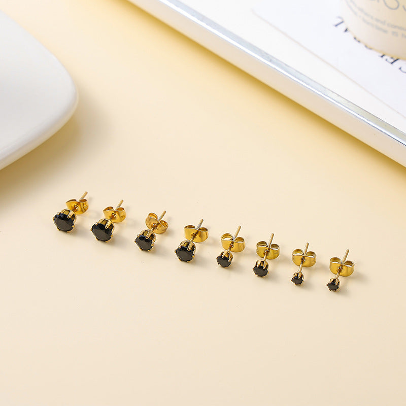 Stainless Steel Zircon Titanium Black Zirconium White Color Gold Plated Earrings