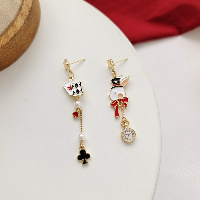 Design Eccentric Personality Sier Needle Playing Card Cute Earrings