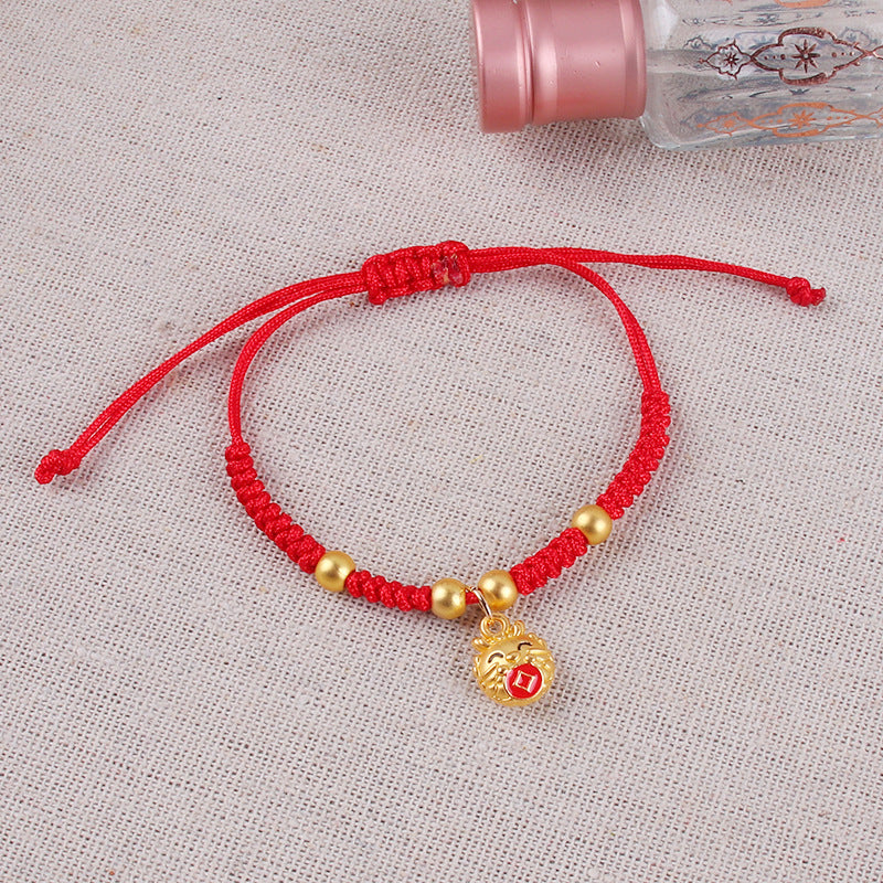 Chinese Style Hand-woven Gold-plated Dragon Red Rope Bracelets