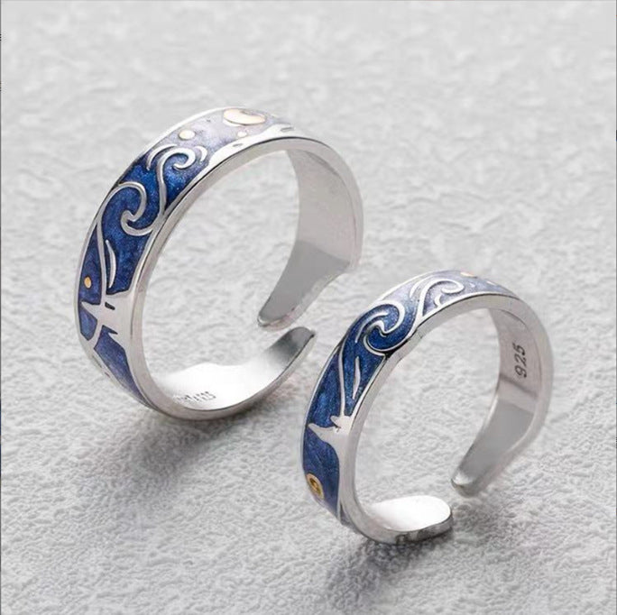 Women's & Men's Gogh Starry Design Fashion Open-end Personality Sun Moon Star Ring