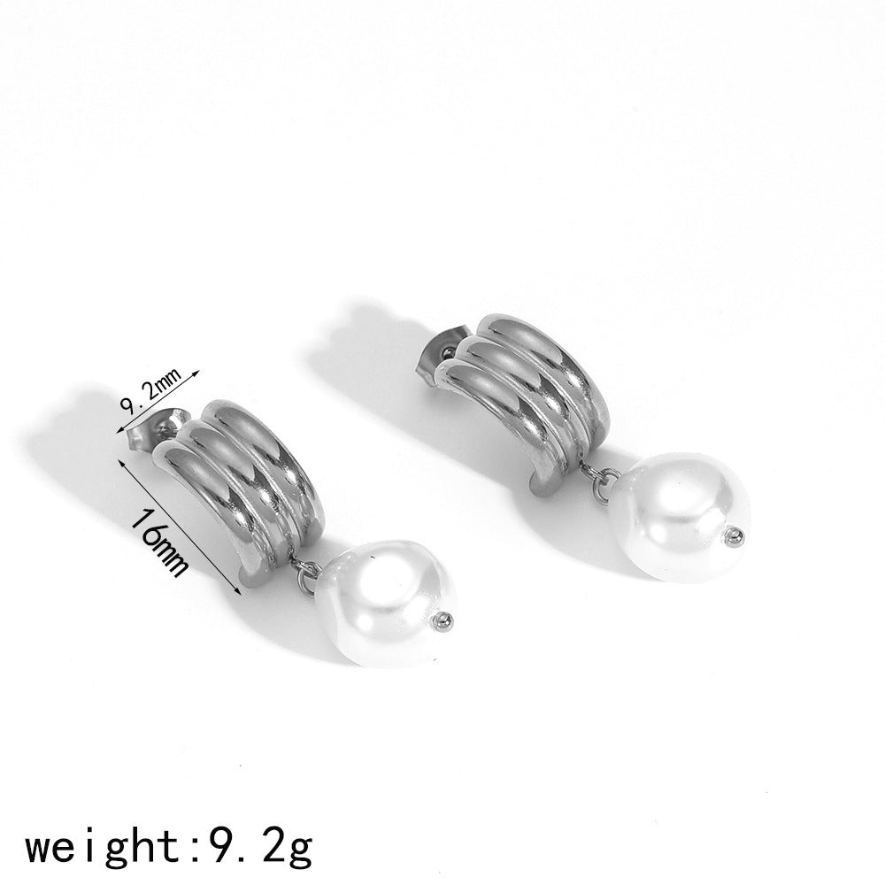 Women's Simple Big Pearl Titanium Steel Fashion Earrings