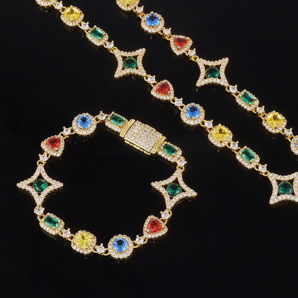 Women's & Men's Hip Hop Color Gemstone Jewelry Set