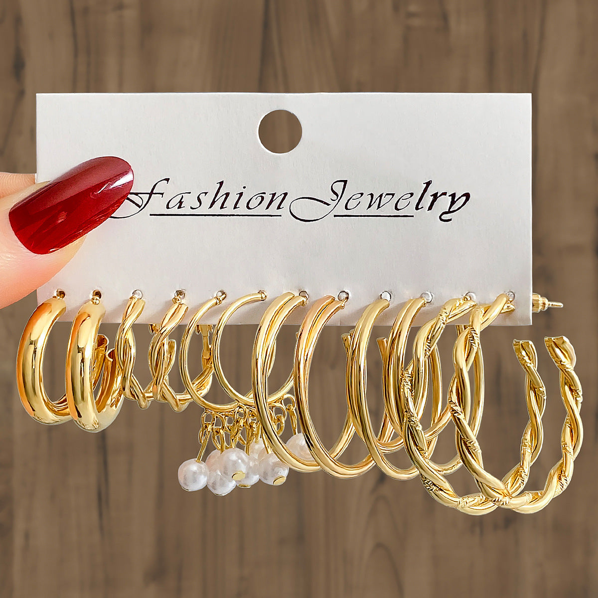 Metal Twist Large Plain Round Ear Pin Pearl Simple Pairs Rings