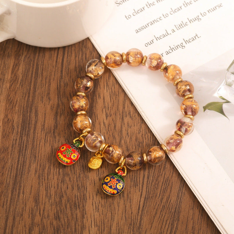 Gray Colored Glaze Gold Foil Swallowing Beast Ethnic Style Bracelets