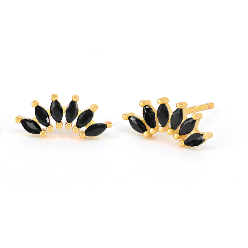 Needle Light Luxury Color Six Stone Retro Minority Design Refined Stud Earrings