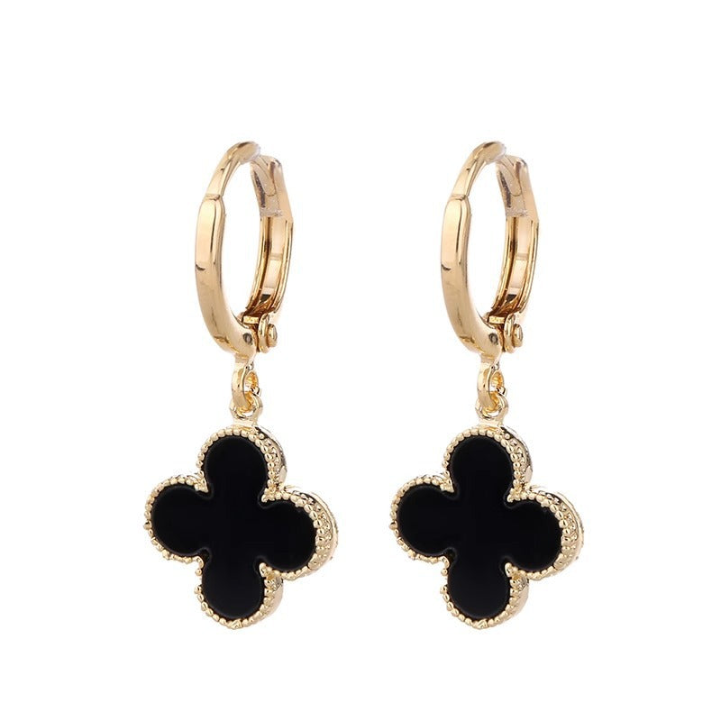 Sier-plated Korean Style Clip Clover Exquisite Versatile High Earrings