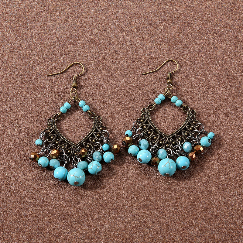 Tassel Turquoise Retro Minority Ethnic Style Graceful Personality Tibetan Earrings
