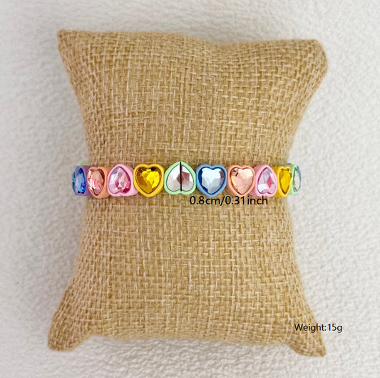 Colored Glass Heart-shaped Diamond Elastic Macaron Bracelets