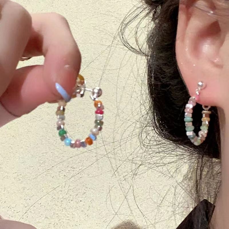 Women's Personality Sier Color Beaded For Light Luxury Minority Advanced Earrings