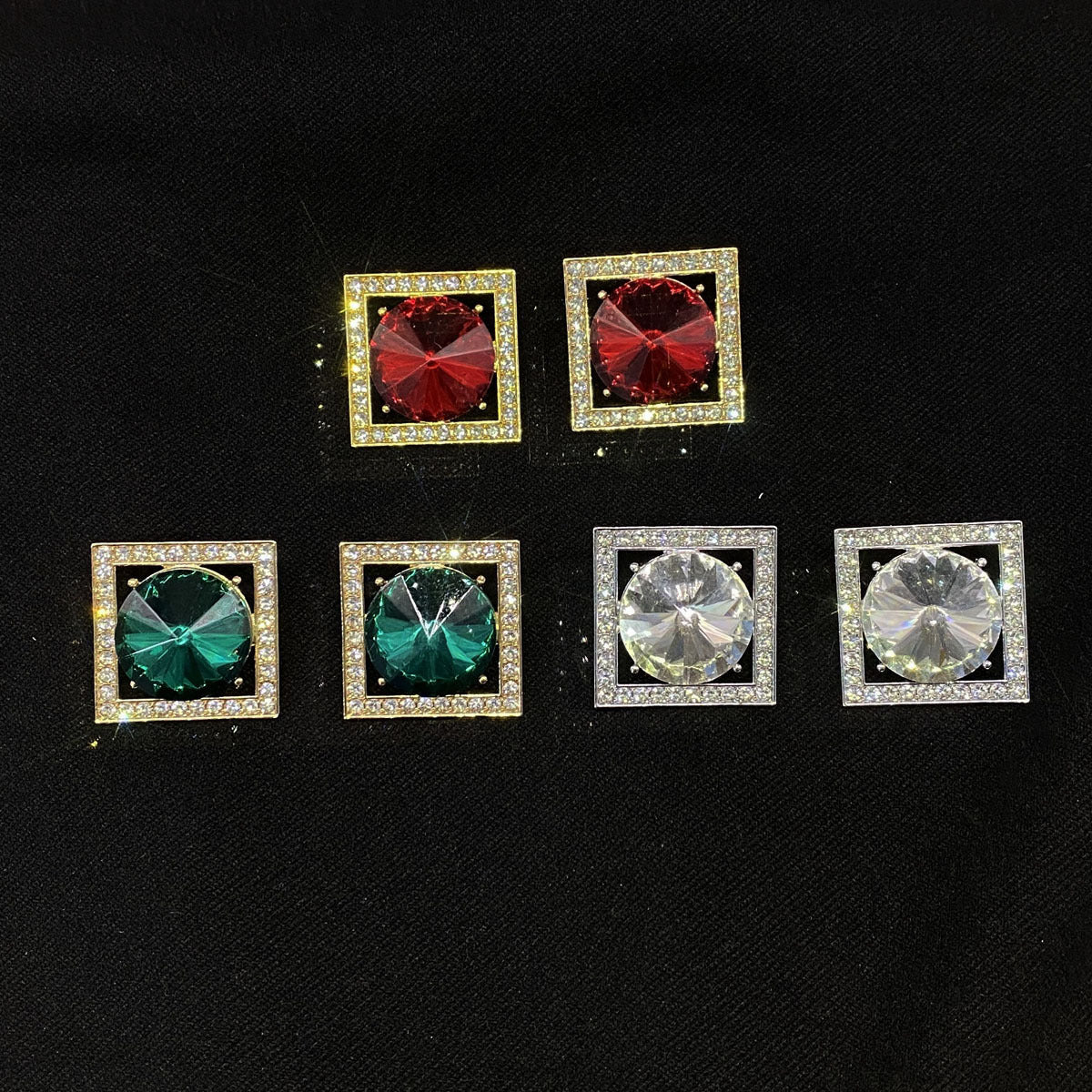 Sier Needle Geometric Square Rhinestone Fashion Eye-catching Large Niche Earrings