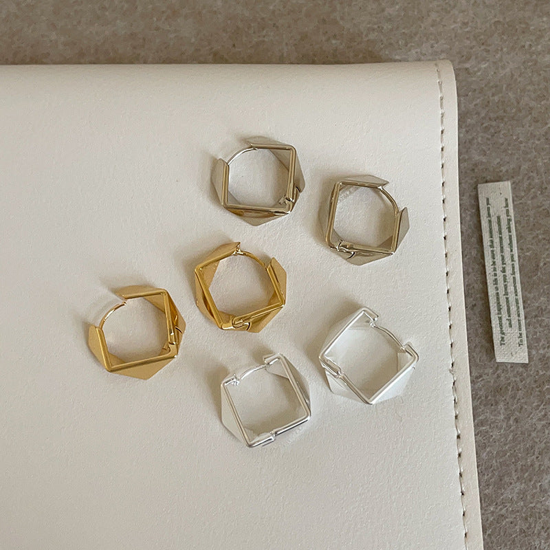 Style Geometric Irregular Rhombus Glossy Metal Personality Trendy Earrings
