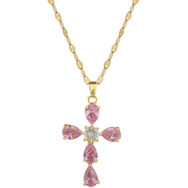 Women's Steel Cross Zircon Light Luxury Temperament Gorgeous Full Diamond Necklaces