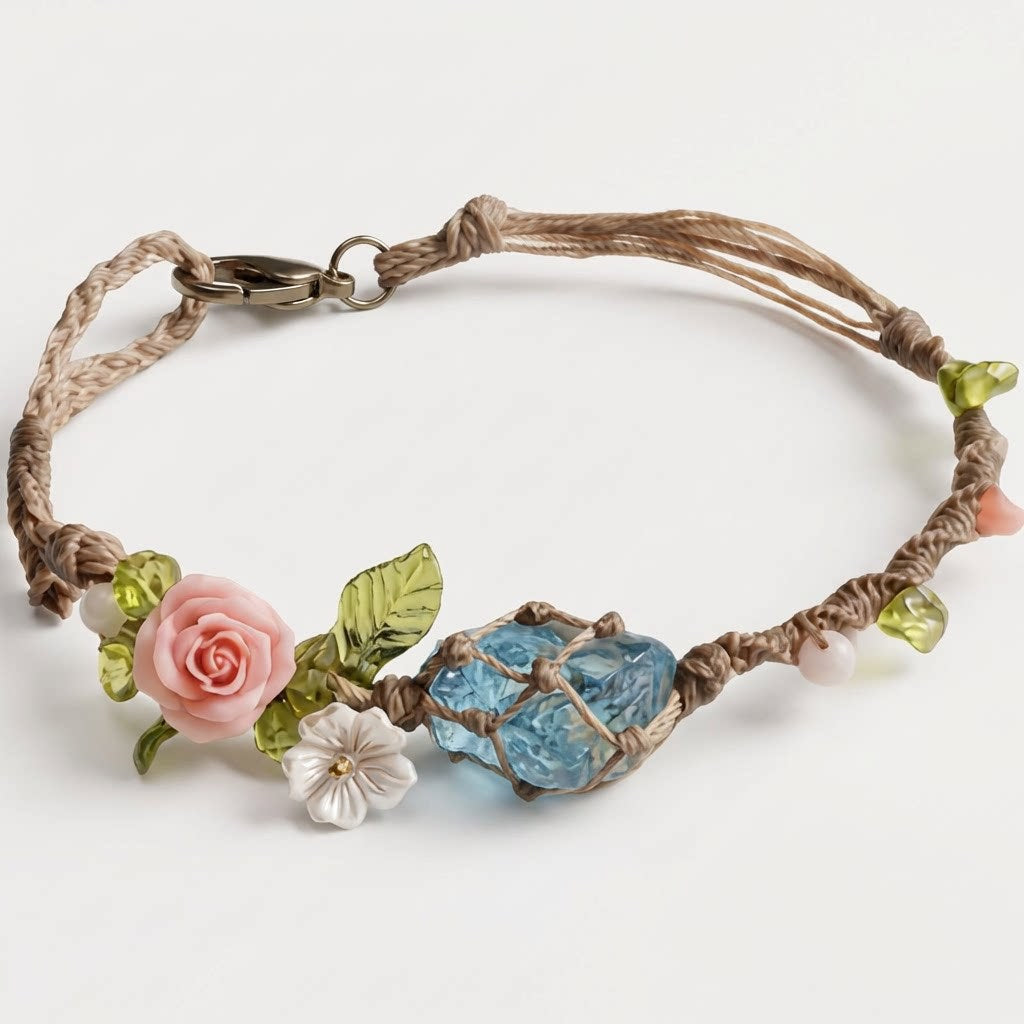 Mori Style Healing Comfortable Braided Chinese Jardin Monet Butterfly Flower Bracelet