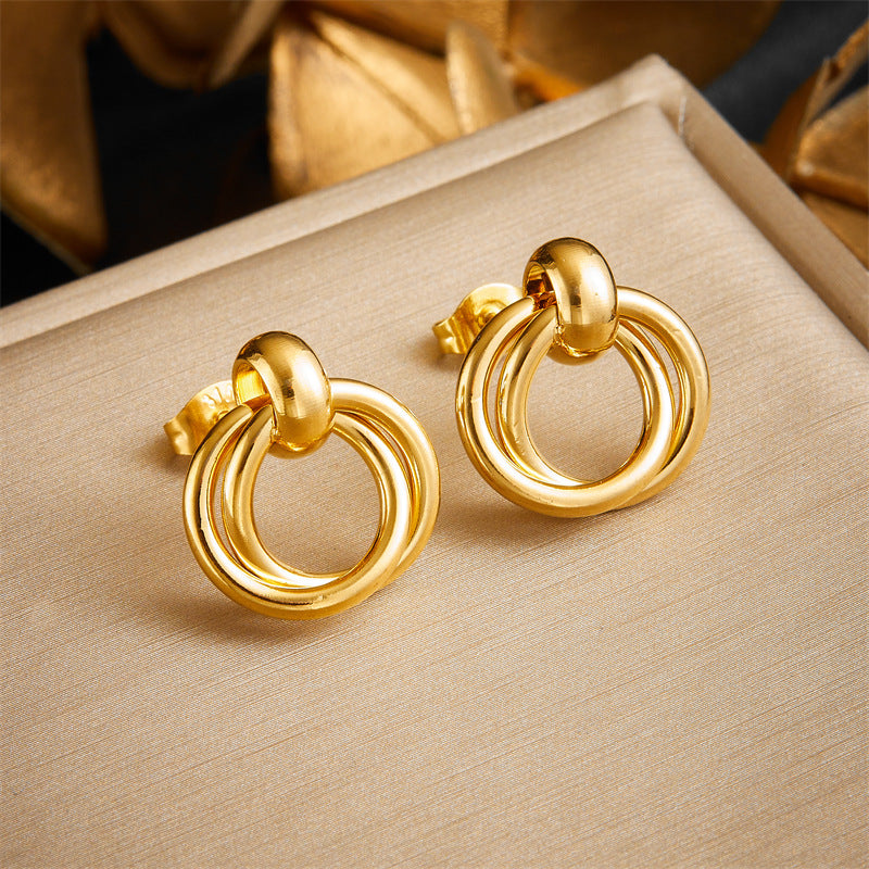 Fashion Personality Geometry Circle Gold-plated Glossy Stainless Stud Earrings