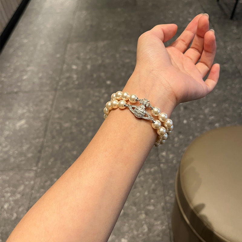 Pearl Full Diamond Saturn Retro Temperament Bracelets