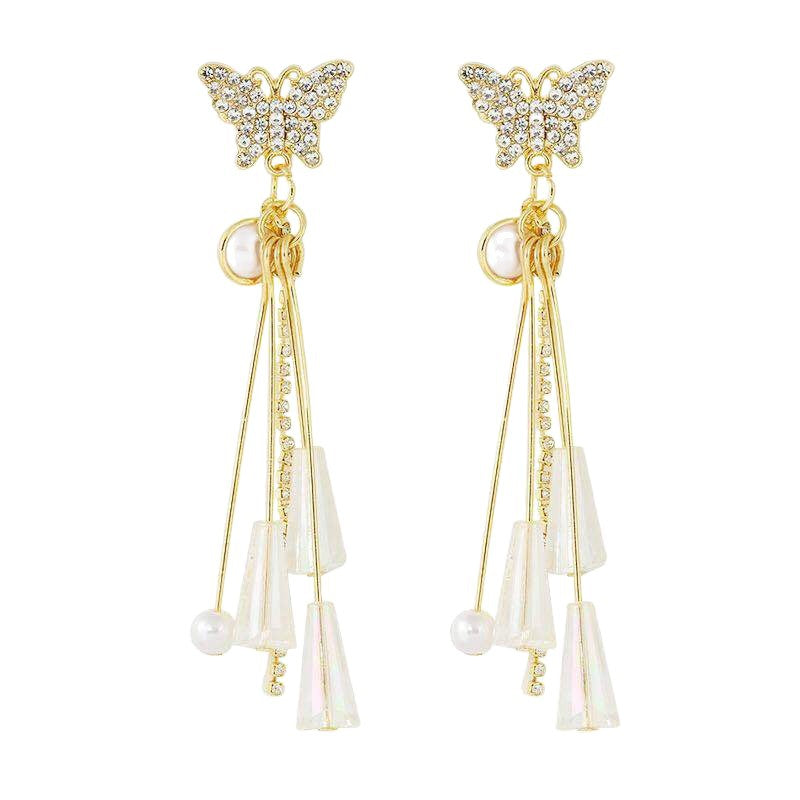 Women's Refined Long Sier Needle Exaggerated Rhinestone Bow Tie Diamond Earrings